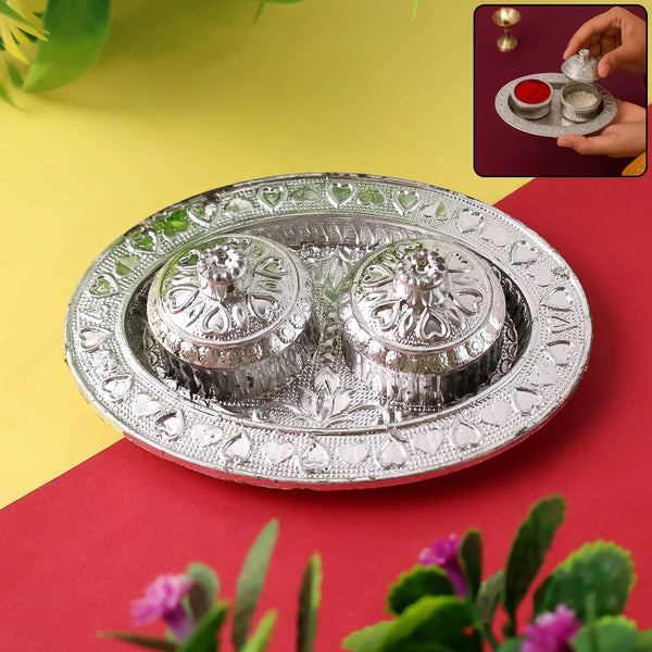 Oval Shape Special Puja Thali (1 Pc / Mix Design) - justgrabit.in | Just Grab It