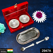 Silver - Plated Brass Bowl & Spoon Set with Velvet Gift Box - justgrabit.in | Just Grab It