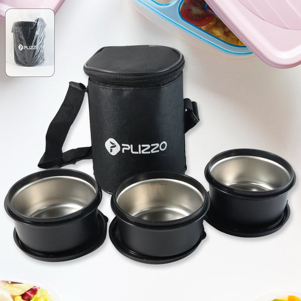 Insulated Stainless Steel Tiffin Lunch Box Set with Carry Bag (1 Set) - justgrabit.in | Just Grab It