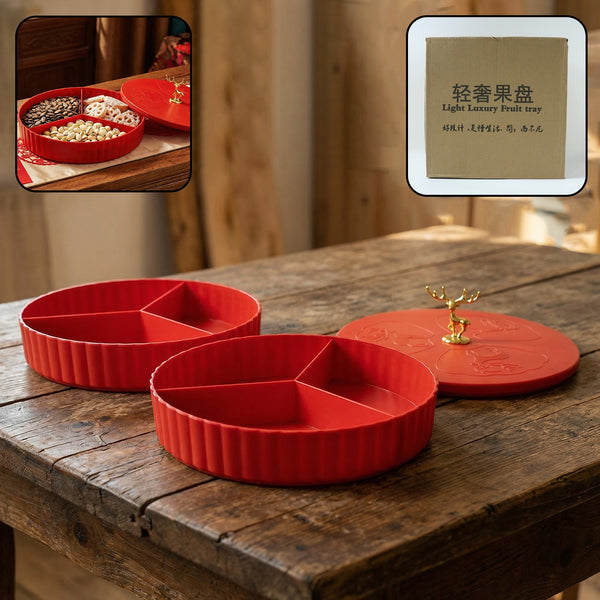 2 Layer Multipurpose Decorative Dry Fruit and Snack Serving Tray (1 Pc) - justgrabit.in | Just Grab It
