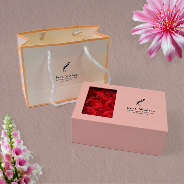 Jewellery Gift Box with Lids & Roses Packaging Box with 6 Roses (1 Set) - justgrabit.in | Just Grab It
