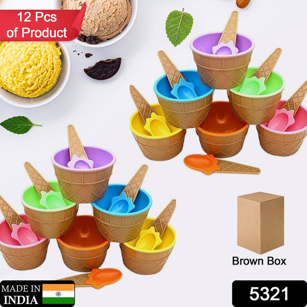 Ice - Cream Waffle Spoon Bowl Cup Set Premium Ice Cream Set 12 Units Coupler Bowl - justgrabit.in | Just Grab It