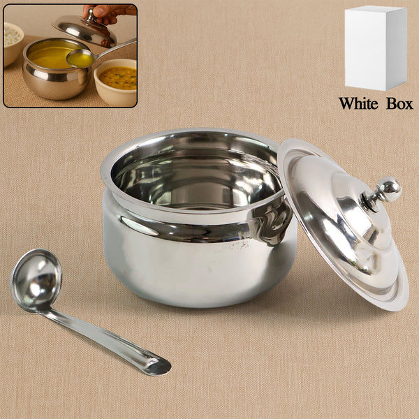 Premium Stainless Steel Ghee Pot (1 Set) - justgrabit.in | Just Grab It
