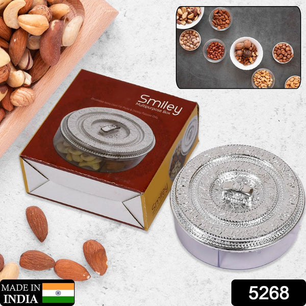 Round Smiley Multi Purpose 4 Compartment Box For Home & Kitchen Use - justgrabit.in | Just Grab It