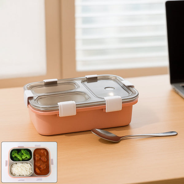 3 - Compartment Lunch Box - (1 Pc) - justgrabit.in | Just Grab It