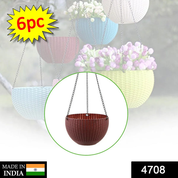 Plastic Hanging Flower Pot and Flower Pot with Chain (6 Pc) - Justgrabit Inc.