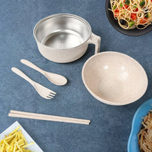 Rice Bowl Noodle Set – 6 Pcs with Lid, Handle & Cutlery - Justgrabit Inc.