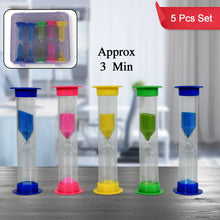 Plastic Hourglass Sand Timer Set – 3 - Min Sand Clock for Kitchen, Office, School & Kids (5 Pc) - Justgrabit Inc.
