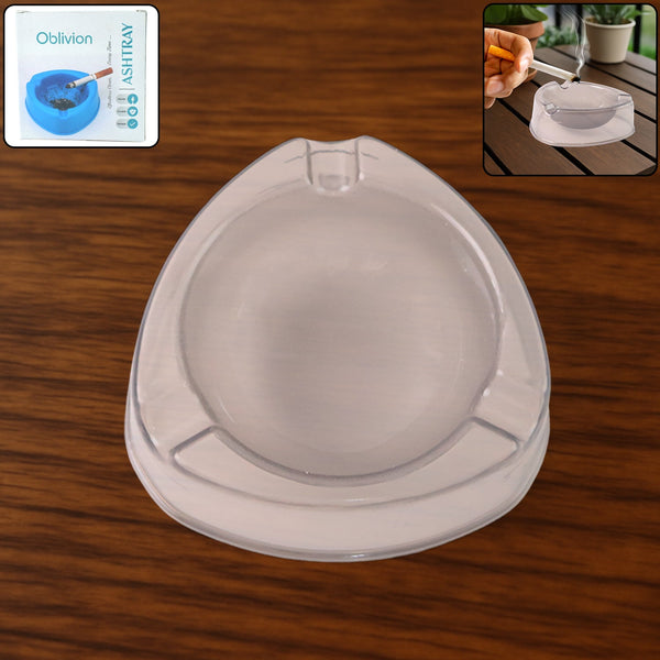 Oblivion Transparent White Ashtray with Cigarette Holder Grooves (1 Pc) - justgrabit.in | Just Grab It