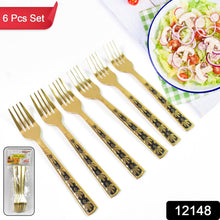 Stainless Steel Premium Fork Traditional Design Tablewar (6 Pcs Set / Golden) - justgrabit.in | Just Grab It
