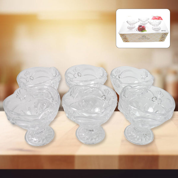 Glass Ice - Cream Cup Set, Home & Kitchen Serving or Dessert Cup (6 Pcs Set) - justgrabit.in | Just Grab It