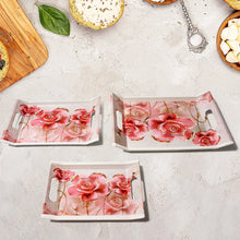Plastic Rectangular Shape Flower Printed Design Serving Tray 3 pcs Home and Kitchen Use (3 pcs set) - Justgrabit Inc.