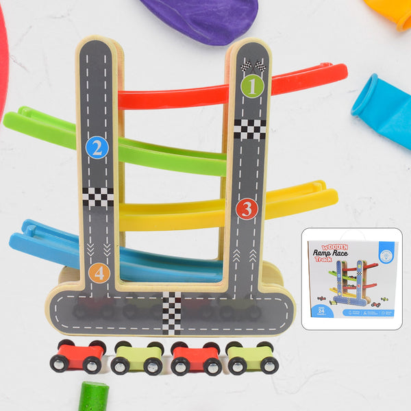 Car Racer Track Play set Wooden Click Clack Toys With 4 Mini Racers (1 Set) - justgrabit.in | Just Grab It