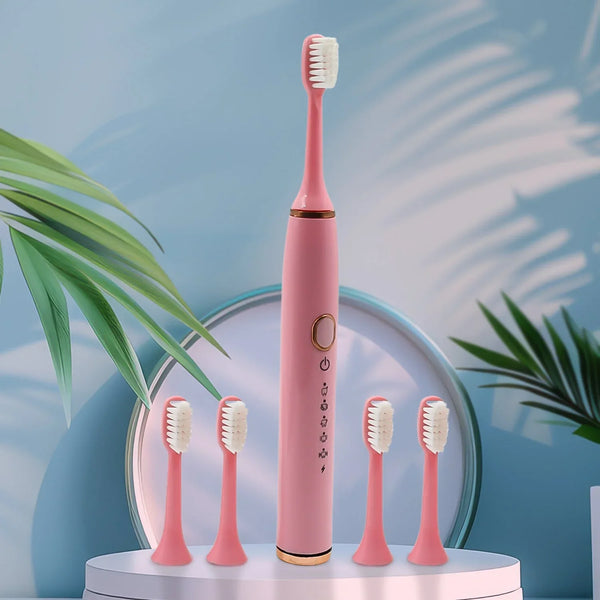 Adult Waterproof Electric Toothbrush with Extra 4 Toothbrush Head (1 Pc / USB Charging Operated / Mix Colour) - justgrabit.in | Just Grab It