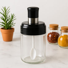 Clear Glass Spice Jar with Integrated Spoon & Airtight Lid (250ml Approx) - justgrabit.in | Just Grab It