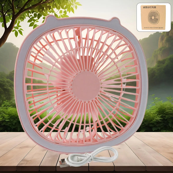 USB PORTABLE MINI DESK FAN WITH LIGHT & COLOR BOX (1 PC / Mix Color) - justgrabit.in | Just Grab It