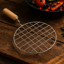 Kitchen Round Stainless Steel Roaster Papad Jali, Barbecue Grill with Wooden Handle - Justgrabit Inc.