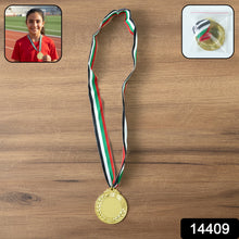 Gold Finish Winner Medal with Tricolor Ribbon for Sports (1 Pc) - justgrabit.in | Just Grab It