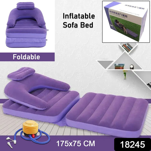 2 in 1 Air Mattress & Lounger, Portable Inflatable Mattress Air Sofa With Air Hand Pump (175×75 cm) - justgrabit.in | Just Grab It