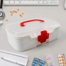 3 - Compartment First Aid Box - Portable Medicine Storage with Detachable Tray & Transparent Lid - Justgrabit Inc.
