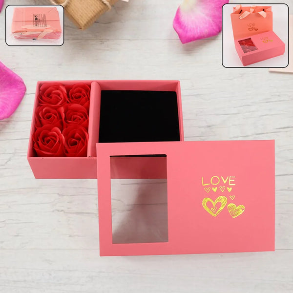 Jewellery Gift Box with Lids & Roses Packaging Box with 6 Roses (1 Set) - Justgrabit Inc.