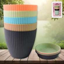 Round Plastic Flower Pot with Bottom Tray (5 Pcs Set / With Color Box) - justgrabit.in | Just Grab It