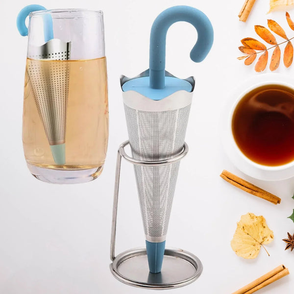 Reusable Cute Umbrella Tea Strainer With Tray / Stand (1 Pc) - justgrabit.in | Just Grab It
