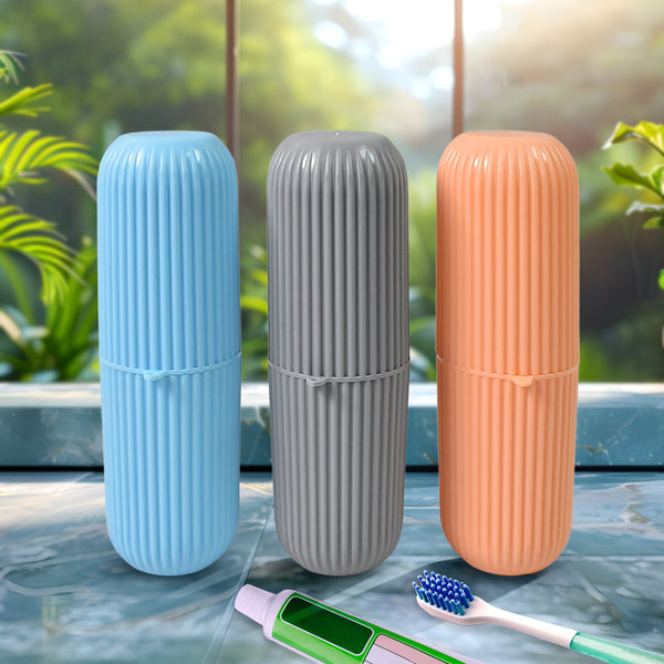 Capsule Shape Travel Toothbrush Toothpaste Case Holder (Multicolor / 3 Pcs Set) - justgrabit.in | Just Grab It