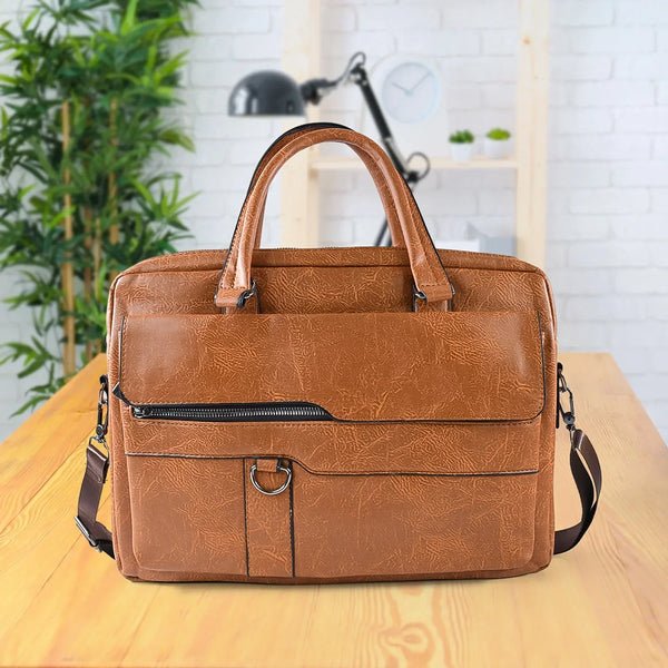 Premium Faux Leather Multipurpose Messenger Briefcase with Shoulder Strap (1 Pc) - Justgrabit Inc.