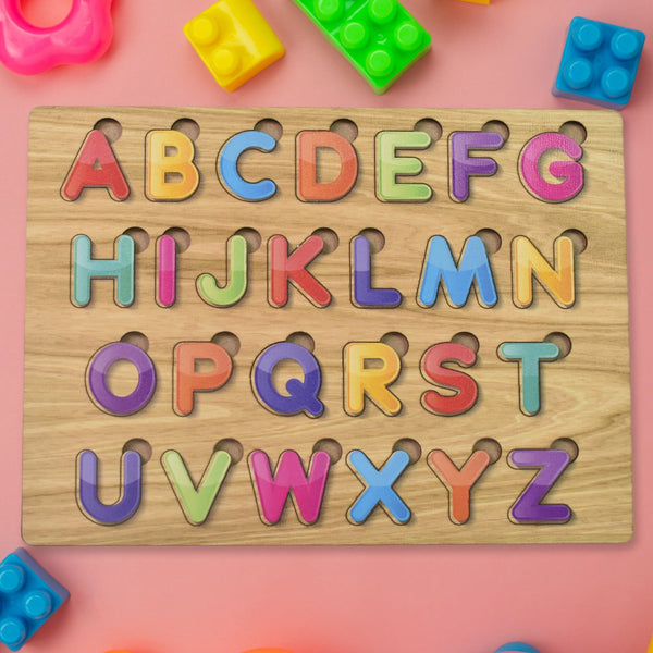 Wooden Puzzle Board ABC Letters Shapes Educational Learning Toys (1 Set) - justgrabit.in | Just Grab It