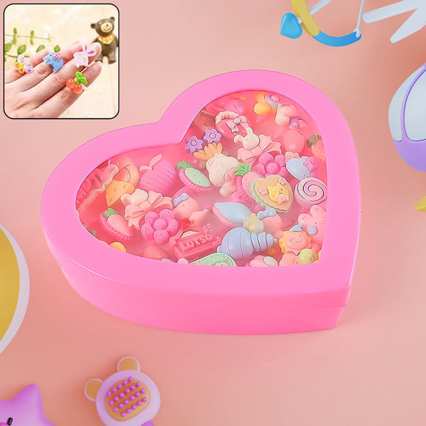 Adorable Playful Decorative Rings Children In Heart Shaped Storage Box (35 Pcs Aprpox - justgrabit.in | Just Grab It