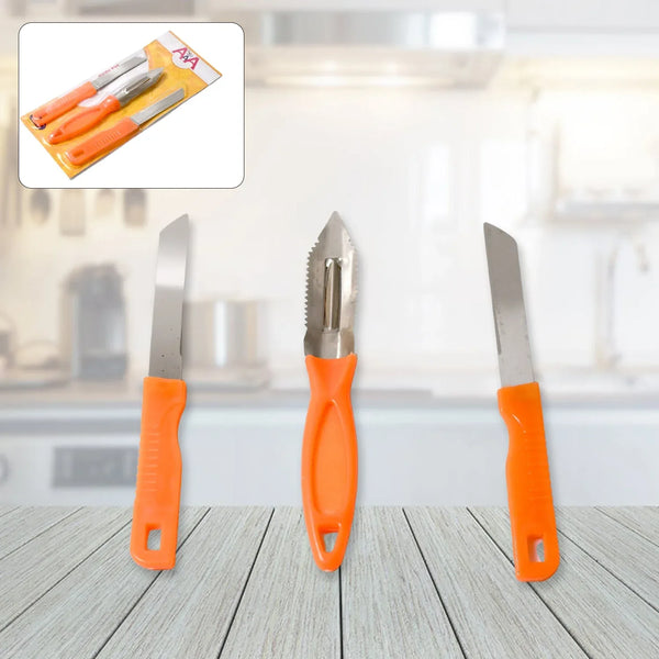 3in1 Multipurpose Stainless Steel Classic Kitchen Knife Set of 3 for Fruits and Vegetable Chopping / Cutting / Peeling, Kitchen Knife / Vegetable Peeler / Plain Knife - Justgrabit Inc.