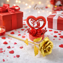 Heart Love Decorative Showpiece with Golden Rose Flower Gift Set (2 Pc) - justgrabit.in | Just Grab It