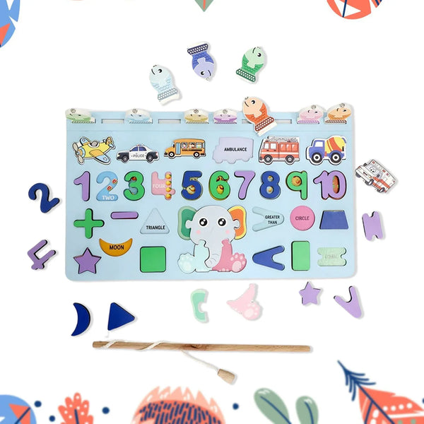 Wooden Number Puzzle Match Board and magnetic rod - Justgrabit Inc.