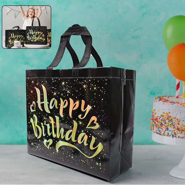 Birthday Gift Bag with Gold Shiny Stars, Reusable Party Gift Bags (1 Pc) - Justgrabit Inc.