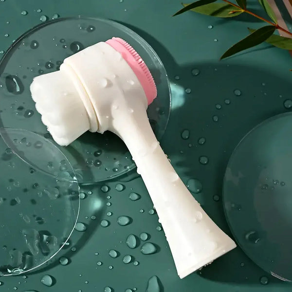 2 in 1 Facial Brush Cleansing | Manual Face Scrubber | Silicone Double - Sided Face Wash Brush for Sensitive, Delicate, Dry Skin (1 Pc) - Justgrabit Inc.