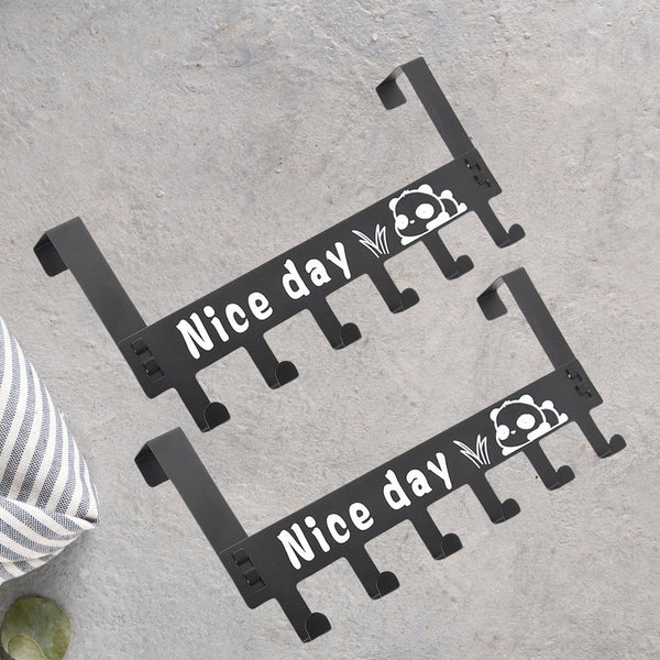 Heavy - Duty Carbon Steel Door Hook Hanger Rack (2 pc / 6 Hook / Black) - justgrabit.in | Just Grab It