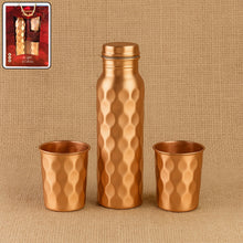 Diamond Cut Copper Water Bottle 2 Glasses with Gift Box (3 Pcs Set) - justgrabit.in | Just Grab It