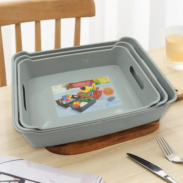 Multipurpose Organising & Storage Plastic Tray, Fruit & Vegetable/ Multi Purpose Tray, Organizer for Kitchen, Countertop, Cabinet, Bathroom Plastic Storage Basket For Store Fruits, Vegetables, Magazines, Cosmetics, Stationary Set of 3 - Justgrabit Inc.
