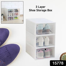 3 Layer Transparent Shoes Storage Box Plastic Stackable Shoe (1 Set / 3 Layer) - justgrabit.in | Just Grab It