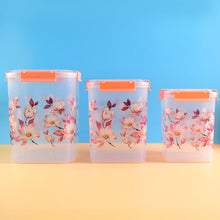 Square 3 Pcs Floral Printed Airtight Storage Container Set (3 Pcs Set) - justgrabit.in | Just Grab It