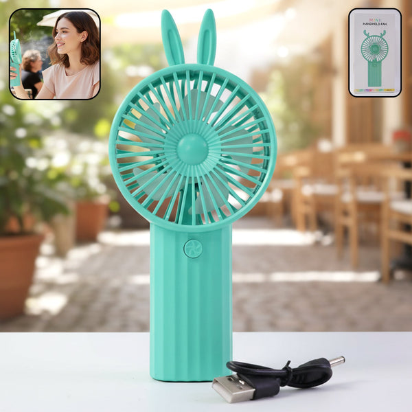 Cute Bunny Ear Design Portable USB Rechargeable Mini Handheld Fan (1 Pc) - justgrabit.in | Just Grab It