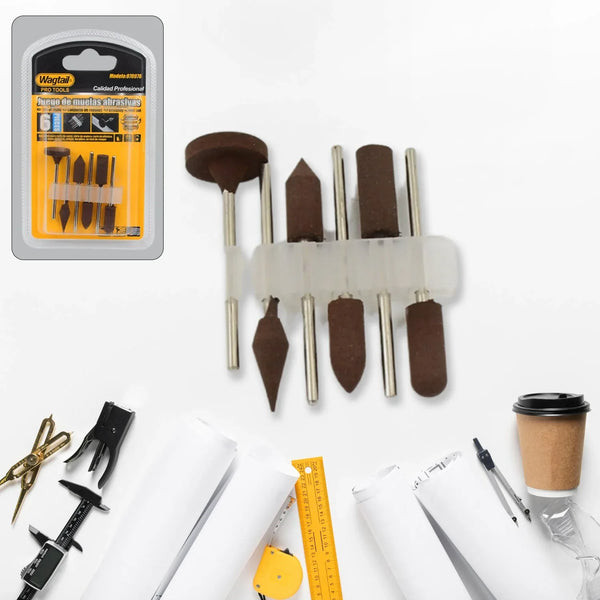 Mounted Points Abrasive Stone Head Mounted Grinding Wheel Bits Rotary Tool Kit (6 Pcs) - justgrabit.in | Just Grab It