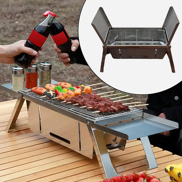 Portable BBQ / Barbecue Grill Stainless Steel Folding Charcoal Grill (1 Set / Net Weight : 2207 GM) - justgrabit.in | Just Grab It