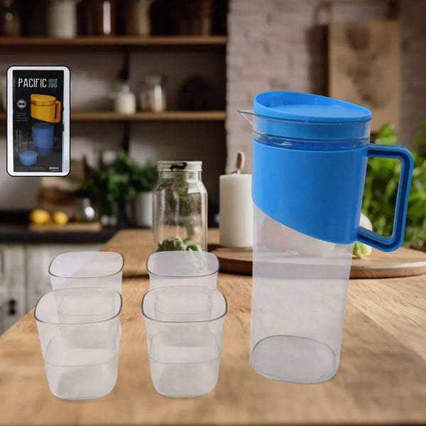 Transparent Stylish Premium Jug with Elegant Handle (2000 ML Jug Approx & 4 Pcs Plastic Glass) - Justgrabit Inc.