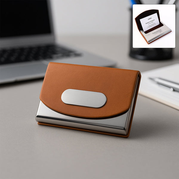 Leather & Stainless - Steel Business Card Holder (1 Pc) - justgrabit.in | Just Grab It