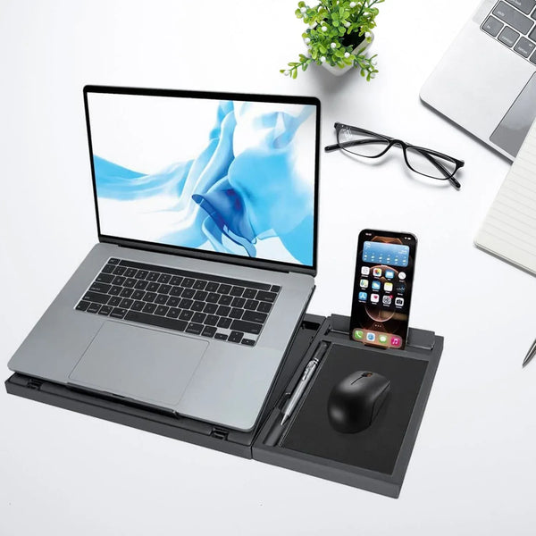 Laptop Stand Suitable Portable Foldable Compatible with MacBook Notebook Tablet Tray Desk Table Book with Free Phone Stand - justgrabit.in | Just Grab It
