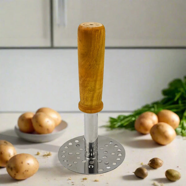 High Grade Stainless Steel Potato Masher Paubhaji / Pav Bhaji Masher with Wooden handle (1 Pc) - justgrabit.in | Just Grab It