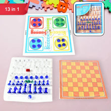13 in 1 Family Board Game Chess, Snakes & Ladders, Ludo, Tic - Tac - Toe, Checkers, Travel Bingo, Football, Space Venture, Steeplechase Set for Kids - Justgrabit Inc.