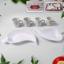 Unibic Ceramic Tea Cups With Plastic Leaf Shape tray / Platter (6 Pcs Set) - Justgrabit Inc.